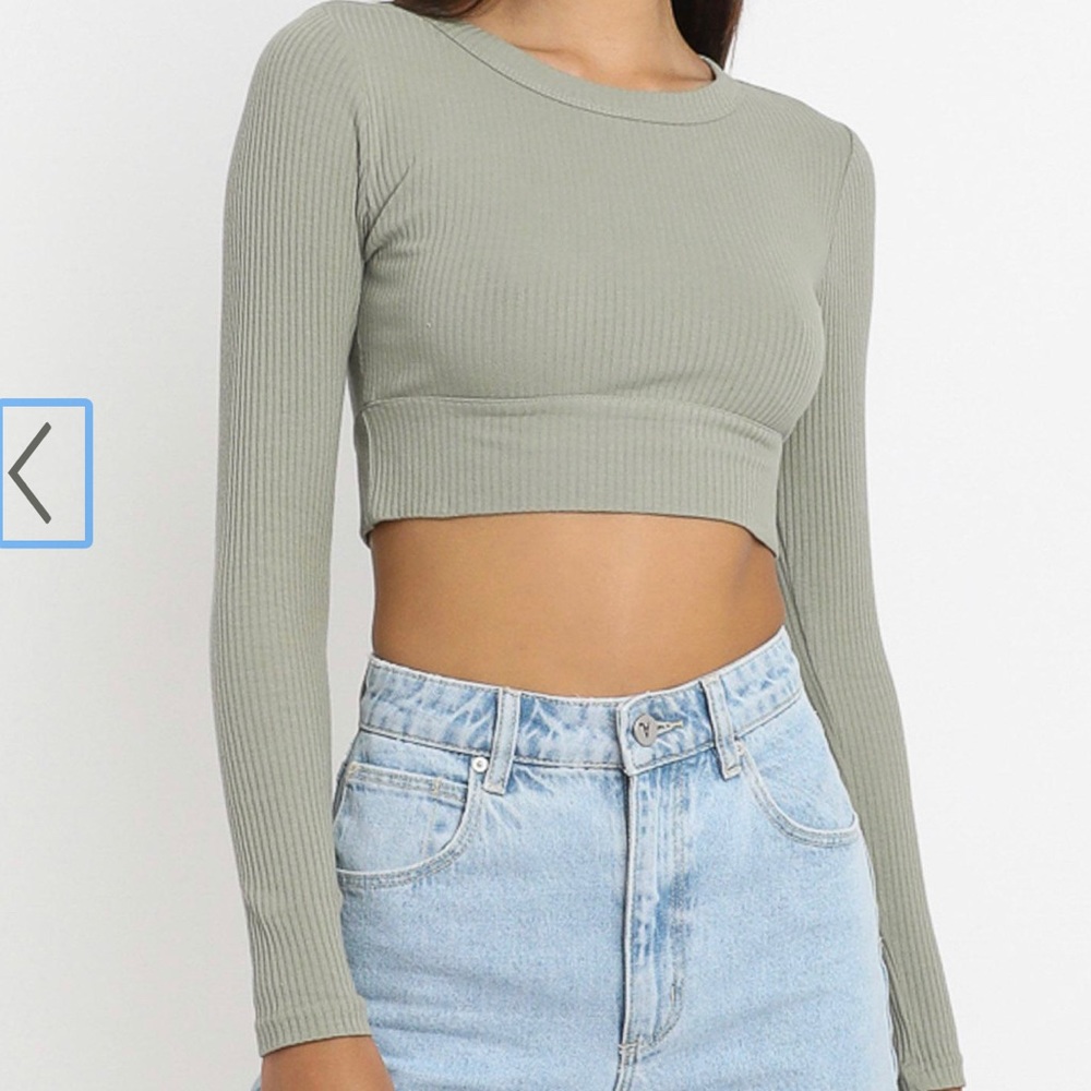 Showpo Sage Green Ribbed Crop Top